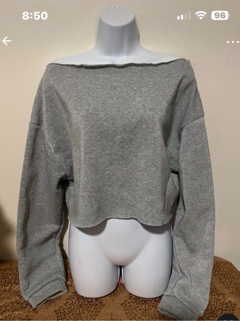 Light Gray Cropped Off the Shoulder Women's Sweater
